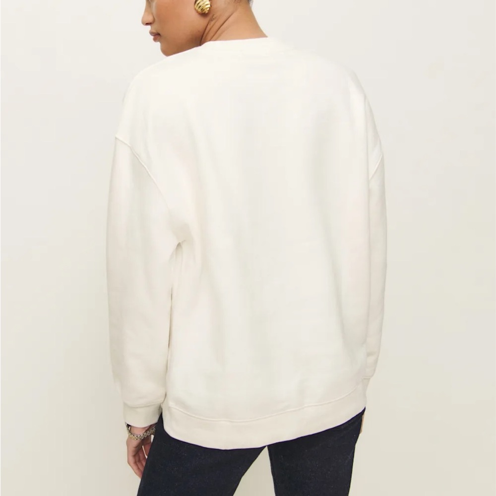 REFORMATION Emma Classic Crewneck Sweatshirt Fior diLatte/Black S - Picture 3 of 3